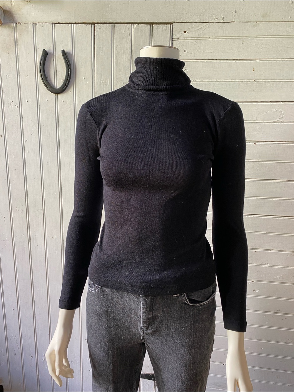 Women's Black Turtleneck Sweater - Slim Fit Cowl Neck